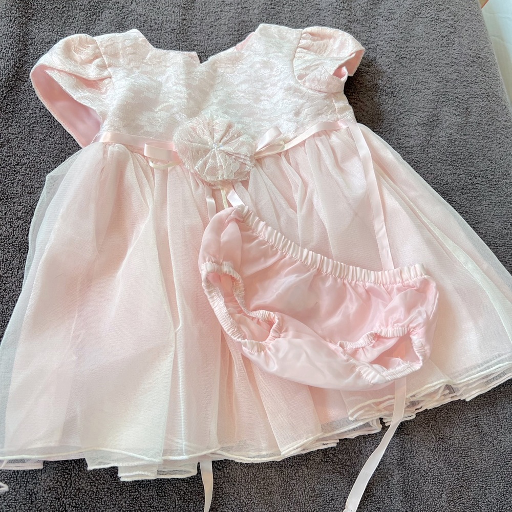 Beautiful Lace Bonnie Baby Pink Dress with Florette 12 month